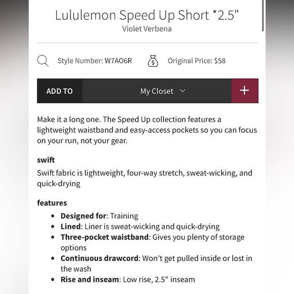 Lululemon Violet Verbena Speed Up 2.5” Athletic Short Size 0 - Picture 11 of 11